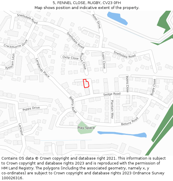 5, FENNEL CLOSE, RUGBY, CV23 0FH: Location map and indicative extent of plot