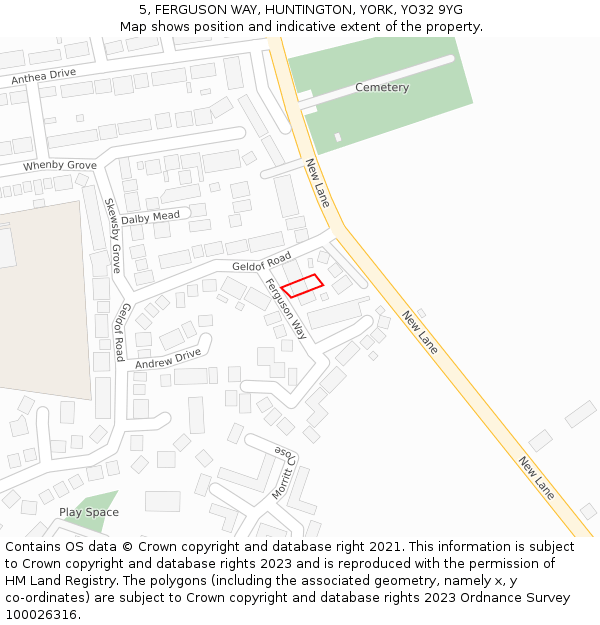 5, FERGUSON WAY, HUNTINGTON, YORK, YO32 9YG: Location map and indicative extent of plot