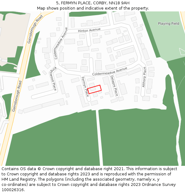 5, FERMYN PLACE, CORBY, NN18 9AH: Location map and indicative extent of plot