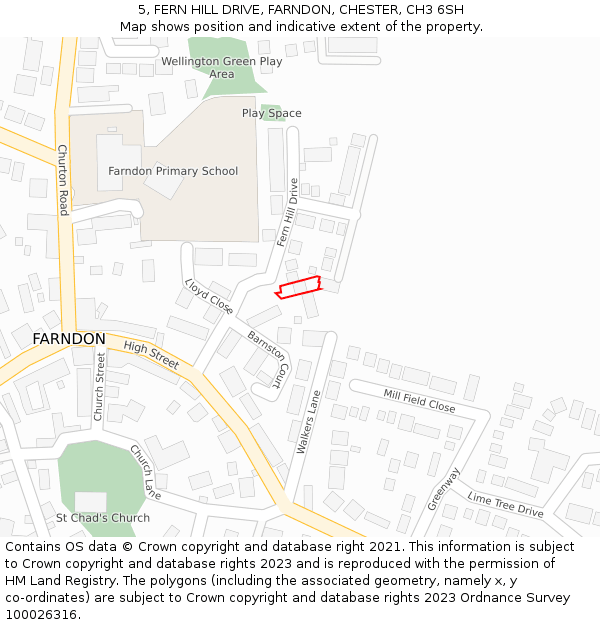 5, FERN HILL DRIVE, FARNDON, CHESTER, CH3 6SH: Location map and indicative extent of plot