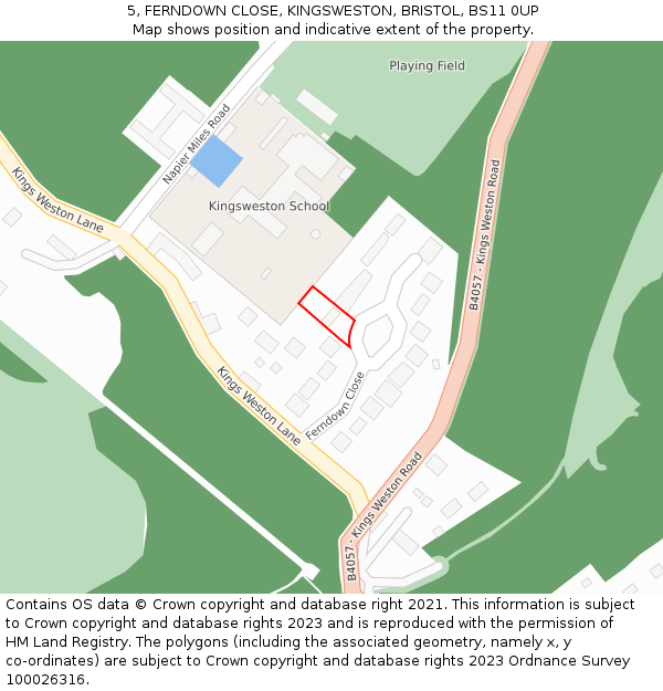 5, FERNDOWN CLOSE, KINGSWESTON, BRISTOL, BS11 0UP: Location map and indicative extent of plot