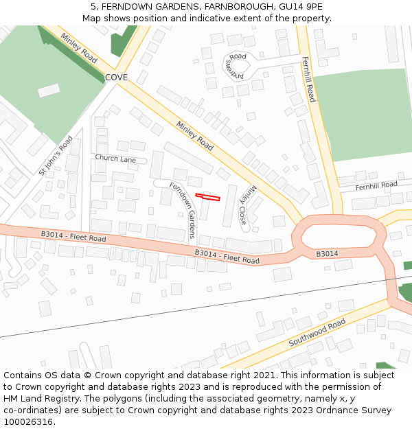 5, FERNDOWN GARDENS, FARNBOROUGH, GU14 9PE: Location map and indicative extent of plot