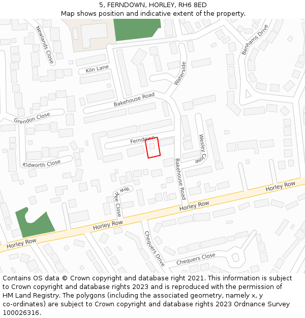 5, FERNDOWN, HORLEY, RH6 8ED: Location map and indicative extent of plot