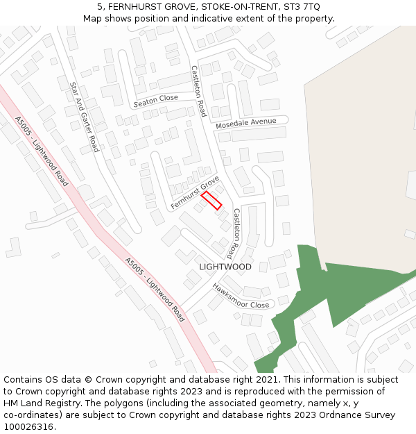 5, FERNHURST GROVE, STOKE-ON-TRENT, ST3 7TQ: Location map and indicative extent of plot