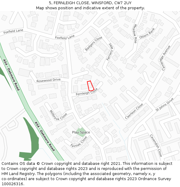 5, FERNLEIGH CLOSE, WINSFORD, CW7 2UY: Location map and indicative extent of plot