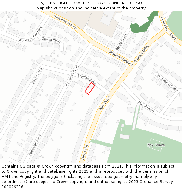 5, FERNLEIGH TERRACE, SITTINGBOURNE, ME10 1SQ: Location map and indicative extent of plot