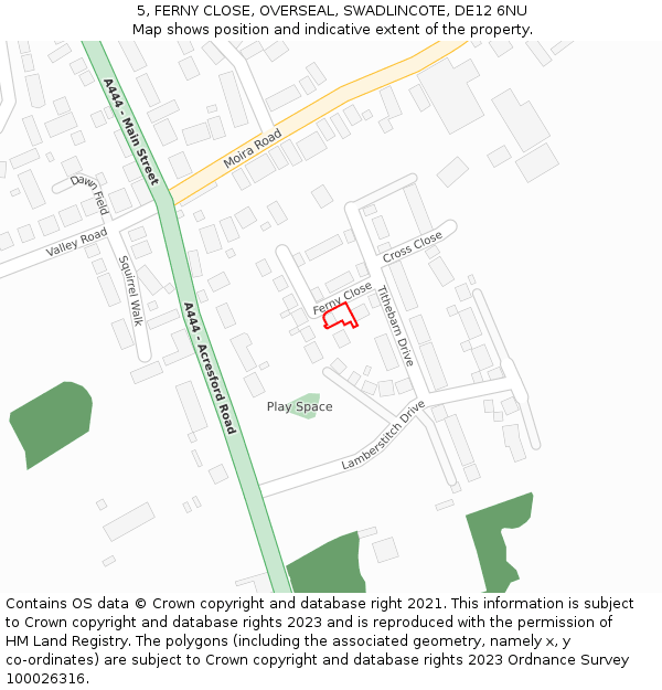 5, FERNY CLOSE, OVERSEAL, SWADLINCOTE, DE12 6NU: Location map and indicative extent of plot