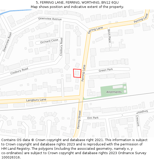 5, FERRING LANE, FERRING, WORTHING, BN12 6QU: Location map and indicative extent of plot