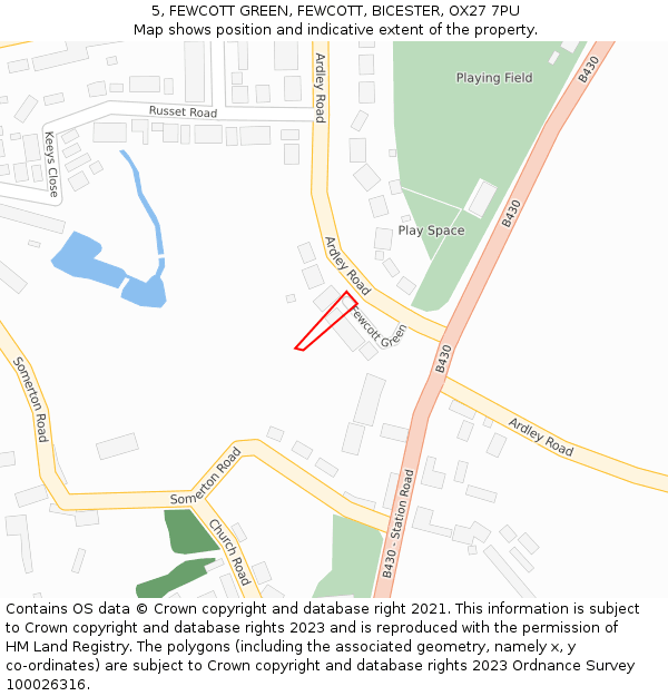 5, FEWCOTT GREEN, FEWCOTT, BICESTER, OX27 7PU: Location map and indicative extent of plot