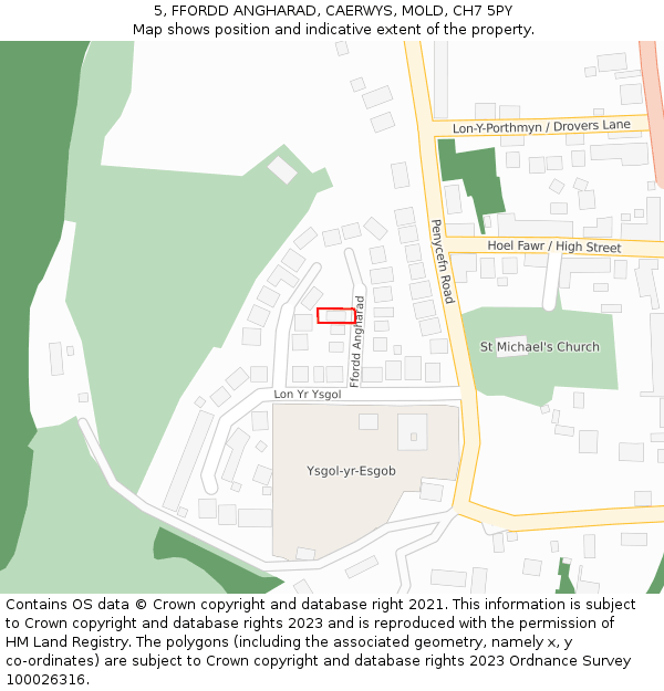 5, FFORDD ANGHARAD, CAERWYS, MOLD, CH7 5PY: Location map and indicative extent of plot