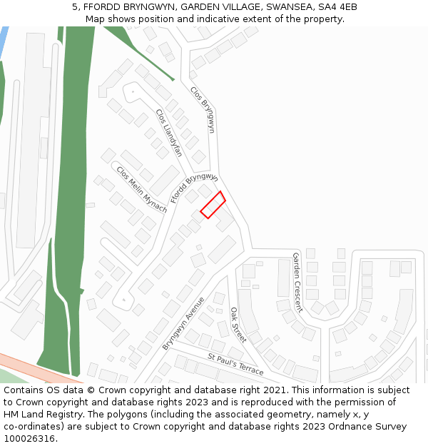 5, FFORDD BRYNGWYN, GARDEN VILLAGE, SWANSEA, SA4 4EB: Location map and indicative extent of plot