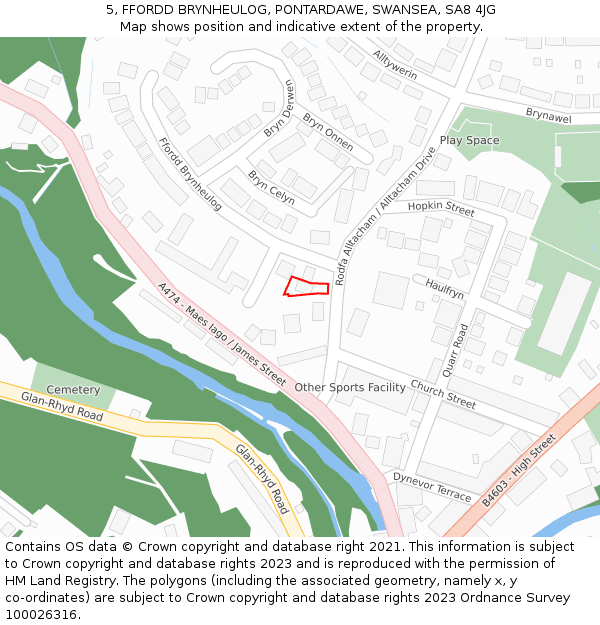 5, FFORDD BRYNHEULOG, PONTARDAWE, SWANSEA, SA8 4JG: Location map and indicative extent of plot