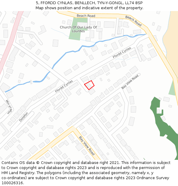 5, FFORDD CYNLAS, BENLLECH, TYN-Y-GONGL, LL74 8SP: Location map and indicative extent of plot