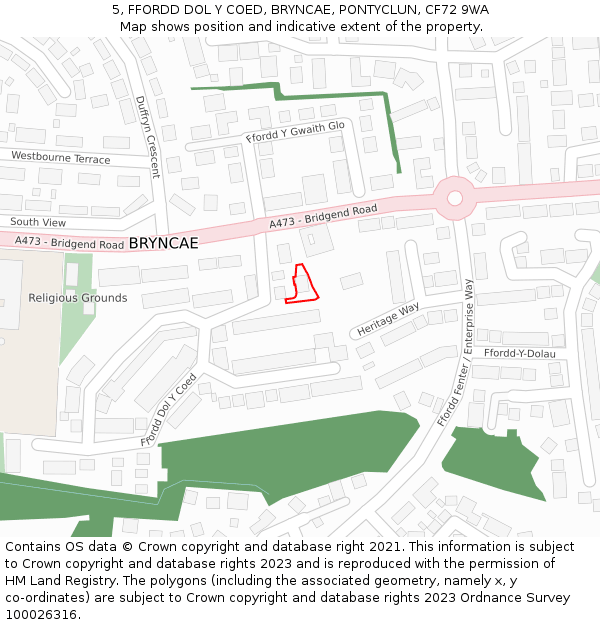 5, FFORDD DOL Y COED, BRYNCAE, PONTYCLUN, CF72 9WA: Location map and indicative extent of plot