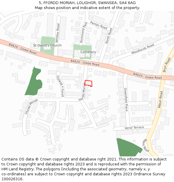 5, FFORDD MORIAH, LOUGHOR, SWANSEA, SA4 6AG: Location map and indicative extent of plot