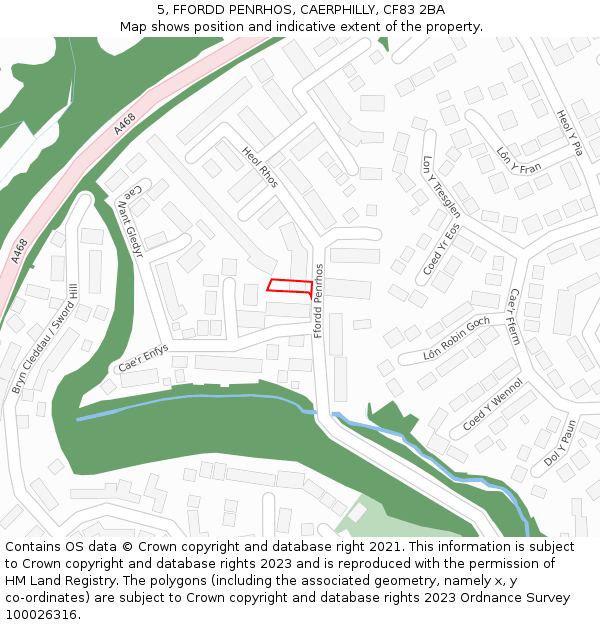 5, FFORDD PENRHOS, CAERPHILLY, CF83 2BA: Location map and indicative extent of plot
