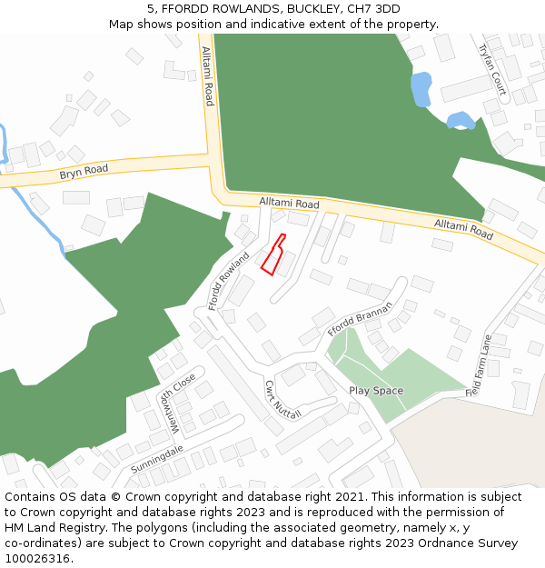 5, FFORDD ROWLANDS, BUCKLEY, CH7 3DD: Location map and indicative extent of plot