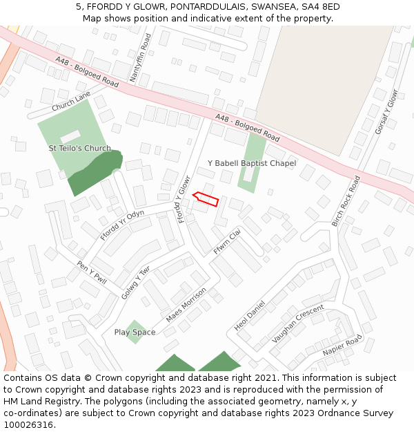 5, FFORDD Y GLOWR, PONTARDDULAIS, SWANSEA, SA4 8ED: Location map and indicative extent of plot