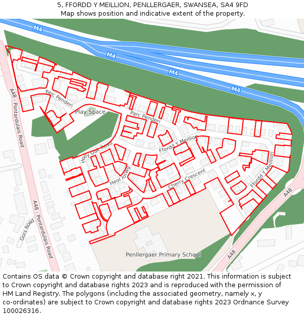 5, FFORDD Y MEILLION, PENLLERGAER, SWANSEA, SA4 9FD: Location map and indicative extent of plot
