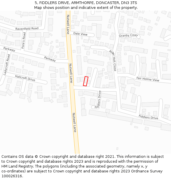 5, FIDDLERS DRIVE, ARMTHORPE, DONCASTER, DN3 3TS: Location map and indicative extent of plot