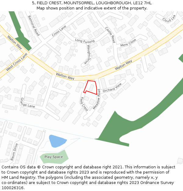 5, FIELD CREST, MOUNTSORREL, LOUGHBOROUGH, LE12 7HL: Location map and indicative extent of plot