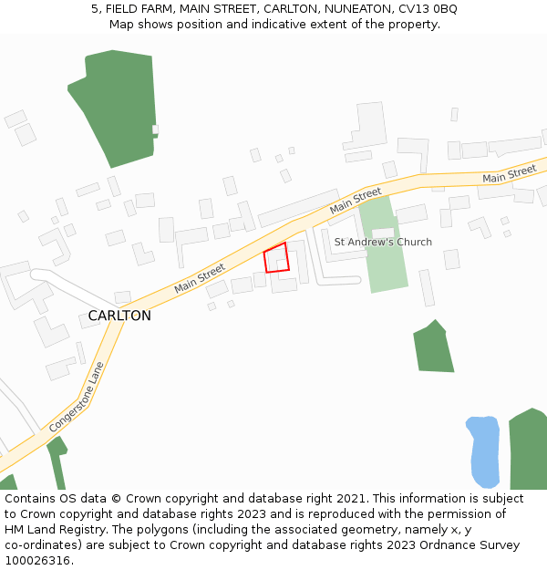 5, FIELD FARM, MAIN STREET, CARLTON, NUNEATON, CV13 0BQ: Location map and indicative extent of plot