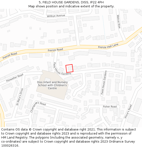 5, FIELD HOUSE GARDENS, DISS, IP22 4PH: Location map and indicative extent of plot