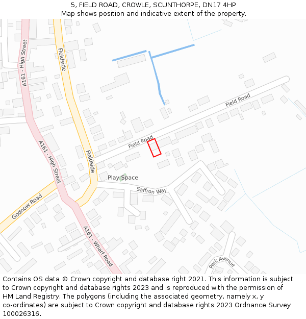 5, FIELD ROAD, CROWLE, SCUNTHORPE, DN17 4HP: Location map and indicative extent of plot