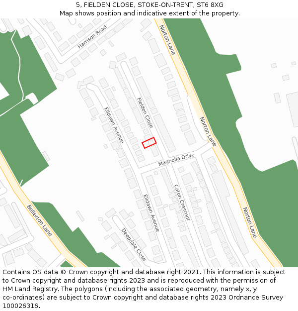 5, FIELDEN CLOSE, STOKE-ON-TRENT, ST6 8XG: Location map and indicative extent of plot