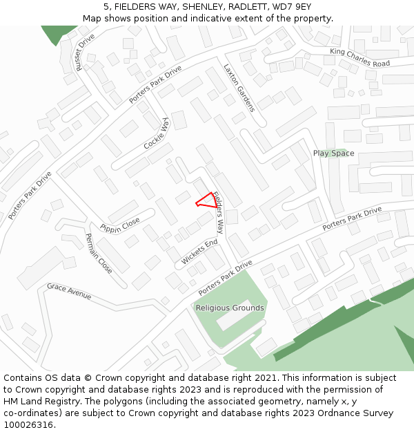 5, FIELDERS WAY, SHENLEY, RADLETT, WD7 9EY: Location map and indicative extent of plot