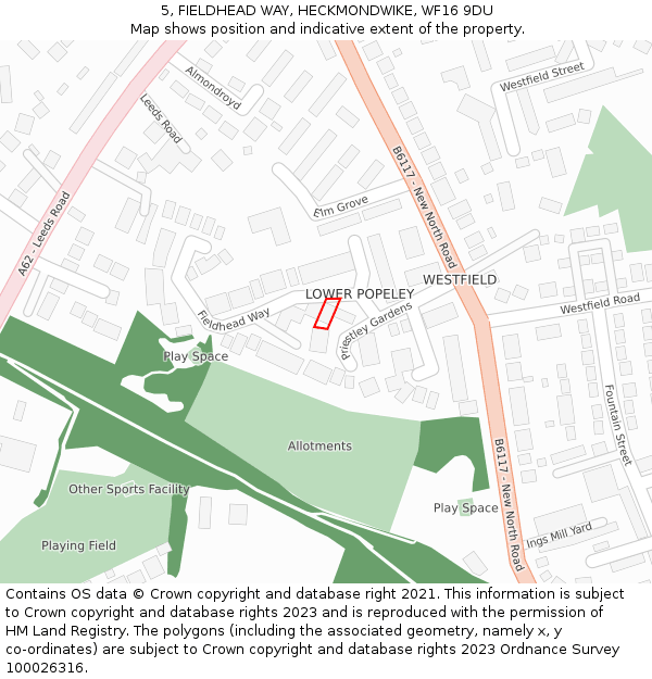 5, FIELDHEAD WAY, HECKMONDWIKE, WF16 9DU: Location map and indicative extent of plot