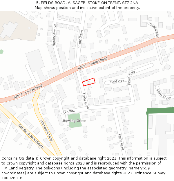 5, FIELDS ROAD, ALSAGER, STOKE-ON-TRENT, ST7 2NA: Location map and indicative extent of plot