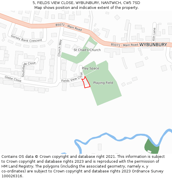 5, FIELDS VIEW CLOSE, WYBUNBURY, NANTWICH, CW5 7SD: Location map and indicative extent of plot