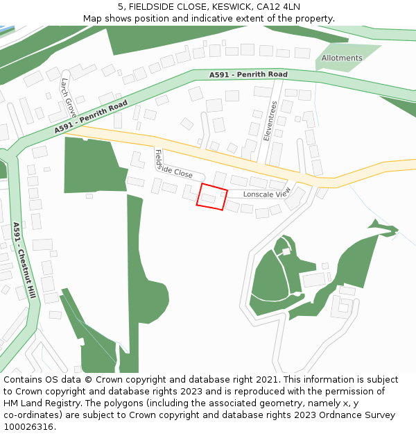 5, FIELDSIDE CLOSE, KESWICK, CA12 4LN: Location map and indicative extent of plot