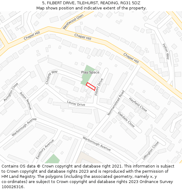5, FILBERT DRIVE, TILEHURST, READING, RG31 5DZ: Location map and indicative extent of plot