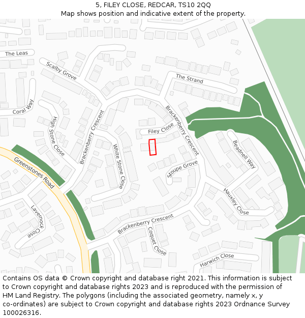 5, FILEY CLOSE, REDCAR, TS10 2QQ: Location map and indicative extent of plot