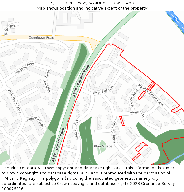 5, FILTER BED WAY, SANDBACH, CW11 4AD: Location map and indicative extent of plot