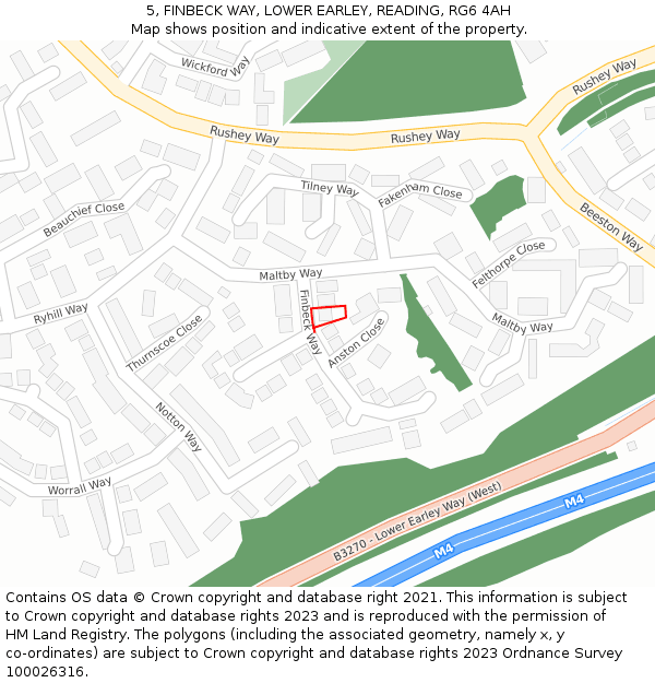 5, FINBECK WAY, LOWER EARLEY, READING, RG6 4AH: Location map and indicative extent of plot