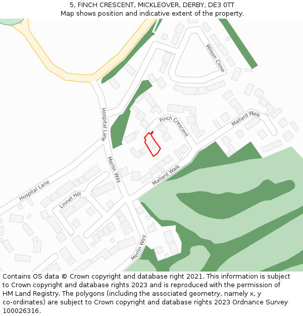 5, FINCH CRESCENT, MICKLEOVER, DERBY, DE3 0TT: Location map and indicative extent of plot