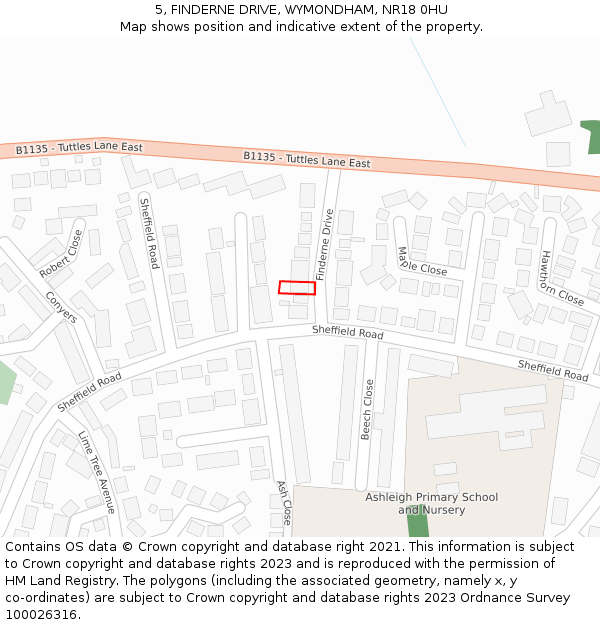 5, FINDERNE DRIVE, WYMONDHAM, NR18 0HU: Location map and indicative extent of plot