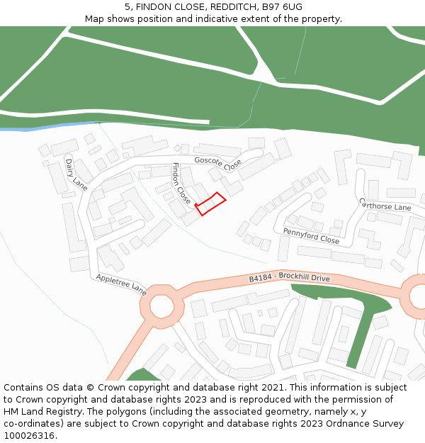 5, FINDON CLOSE, REDDITCH, B97 6UG: Location map and indicative extent of plot