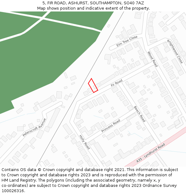 5, FIR ROAD, ASHURST, SOUTHAMPTON, SO40 7AZ: Location map and indicative extent of plot