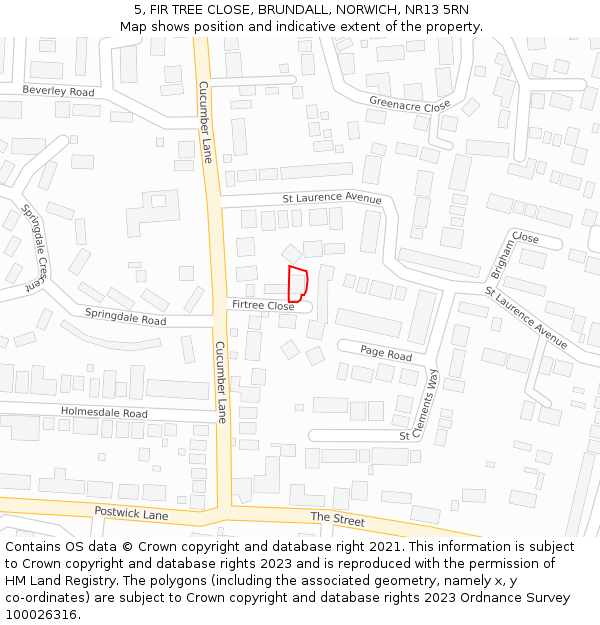 5, FIR TREE CLOSE, BRUNDALL, NORWICH, NR13 5RN: Location map and indicative extent of plot