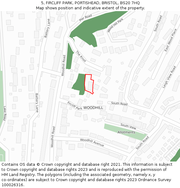 5, FIRCLIFF PARK, PORTISHEAD, BRISTOL, BS20 7HQ: Location map and indicative extent of plot