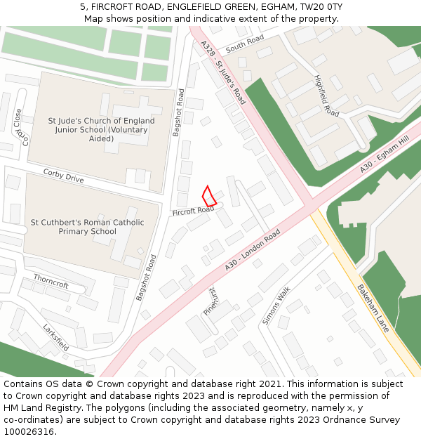 5, FIRCROFT ROAD, ENGLEFIELD GREEN, EGHAM, TW20 0TY: Location map and indicative extent of plot