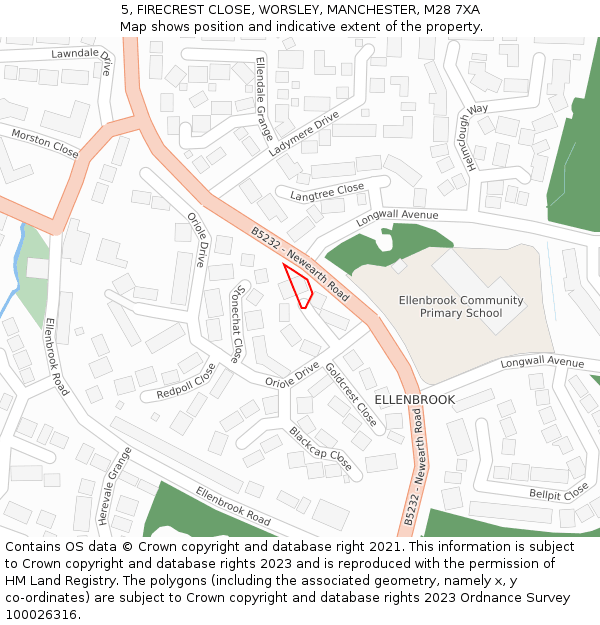 5, FIRECREST CLOSE, WORSLEY, MANCHESTER, M28 7XA: Location map and indicative extent of plot