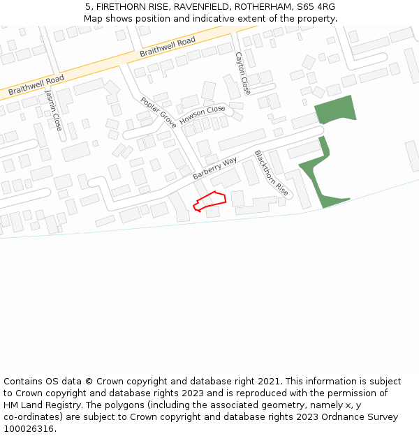 5, FIRETHORN RISE, RAVENFIELD, ROTHERHAM, S65 4RG: Location map and indicative extent of plot