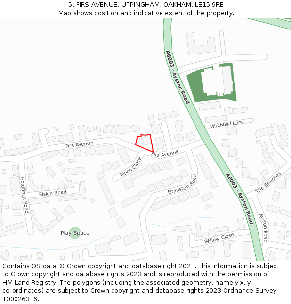 5, FIRS AVENUE, UPPINGHAM, OAKHAM, LE15 9RE: Location map and indicative extent of plot