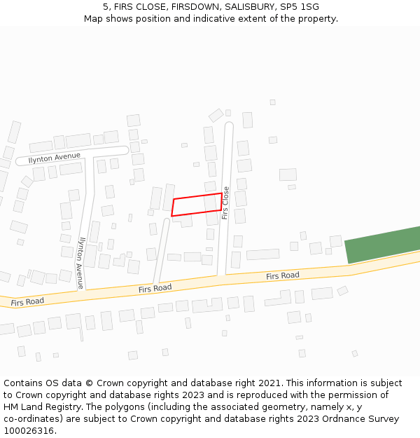 5, FIRS CLOSE, FIRSDOWN, SALISBURY, SP5 1SG: Location map and indicative extent of plot