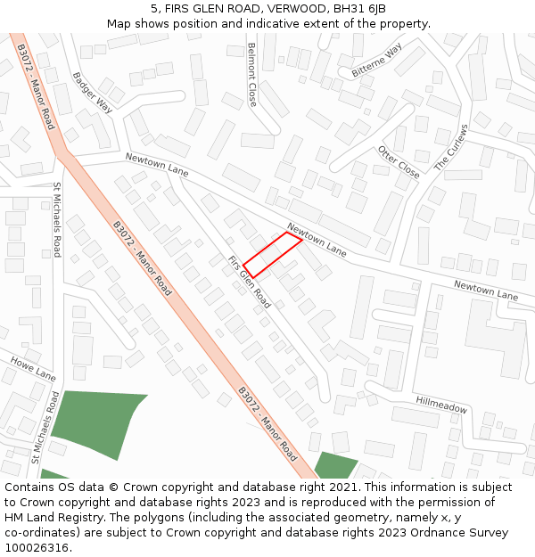 5, FIRS GLEN ROAD, VERWOOD, BH31 6JB: Location map and indicative extent of plot